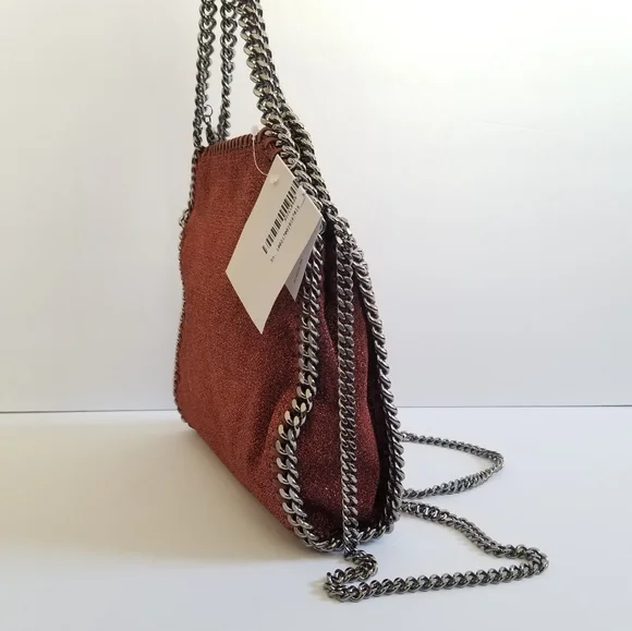 Stella McCartney Lurex Falabella Three Chain Crossbody Bag Rust - Picture 2 of 13